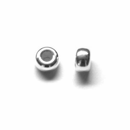 Silver bead, stopper, 7.5x4mm, rhodium plated; per 10 pcs