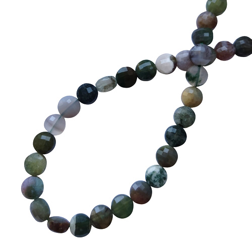 Indian Agate, flat round facet, 8mm; per 40cm string
