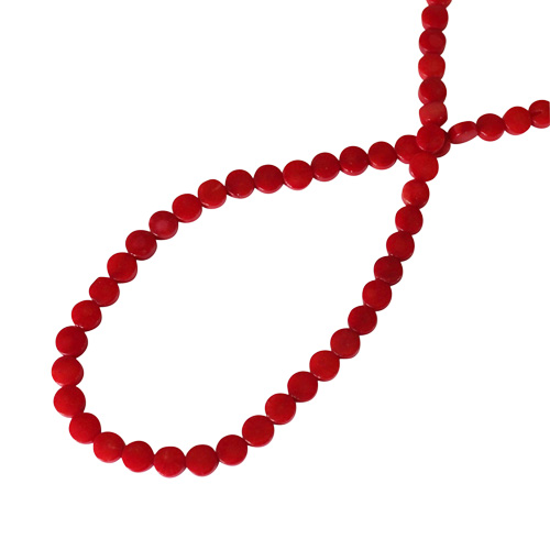 Koraal, rood, plat rond, 6mm; per 40cm streng
