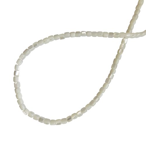 Mother of Pearl, vierkant 3mm, wit; per 40cm streng