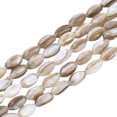Mother of Pearl, bead, oval, 9x6mm, white/caramel; per string
