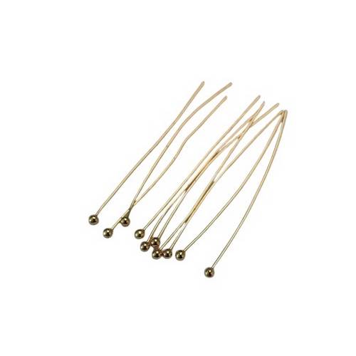 Brass nietstift, 40mm, wire 0.7mm, goldplated; per 50 stuks