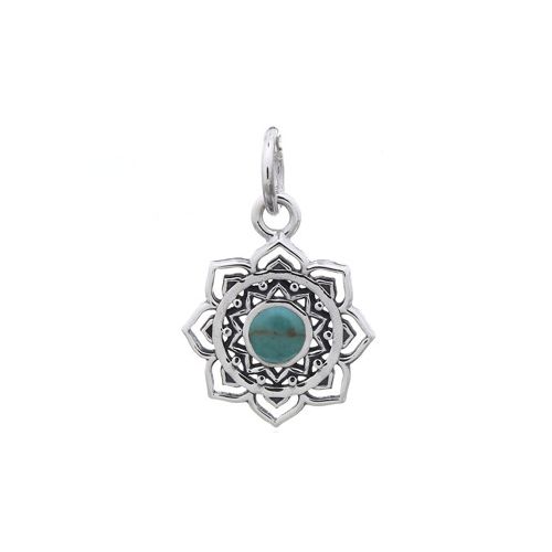 Silver pendant, 12x20mm with turquoise, antique; per pc