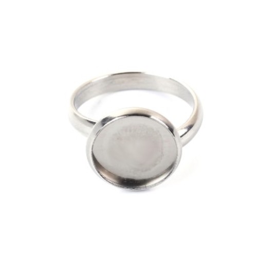Stainless steel ring, 12mm setting, verstelbaar; per 5 stuks