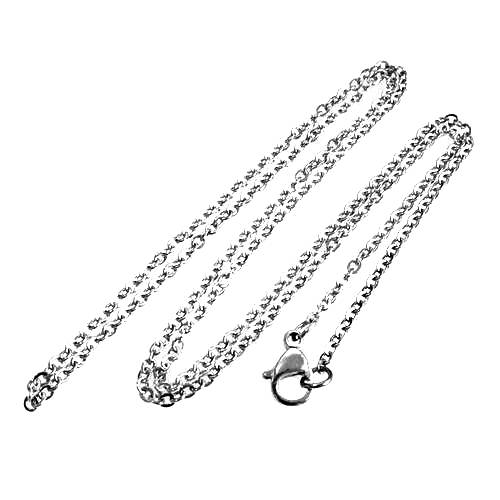 Stainless steel necklace, flat oval, 45cm, shiny; per 5 pcs