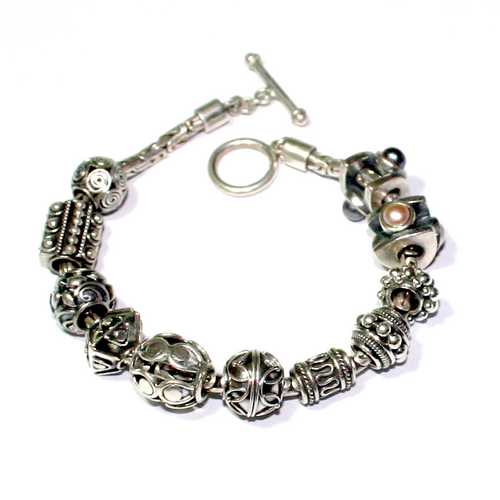 Silver bracelet, screwsystem, Borobudur, 2.7mm, antique; per pc