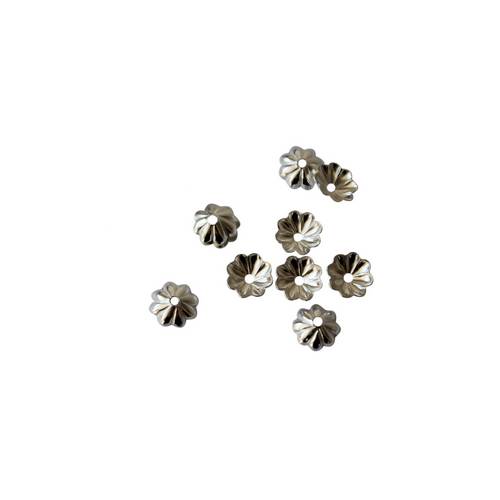 Silver beadcap, flowerpattern, 5mm, shiny; per 50 pcs