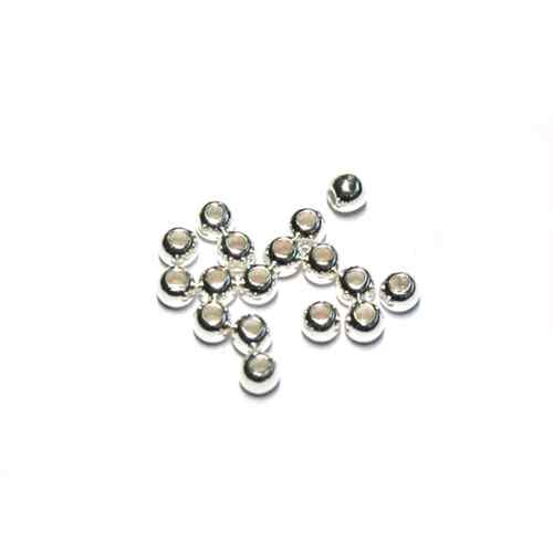 Silver bead, round, 2mm, shiny; per 100 pcs