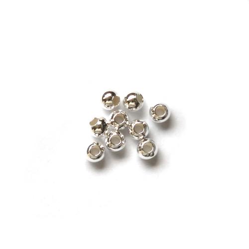 Silver bead, round, 4mm, 2mm hole, shiny; per 50 pcs