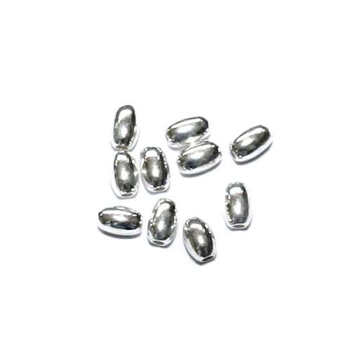 Zilveren kraal, ovaal, 3x5.5mm, glanzend; per 25 stuks