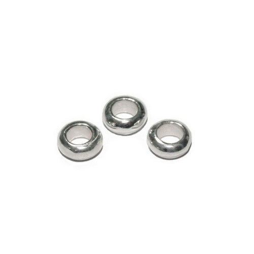 Silver bead, plain, 6.8x3mm, shiny; per 5 pcs