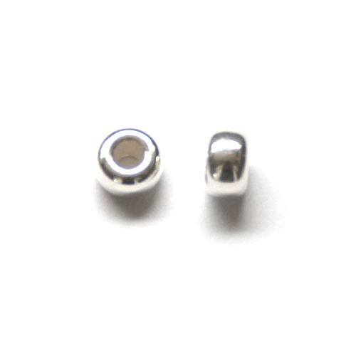 Silver bead, stopper, 4.5x7mm, shiny; per 10 pcs