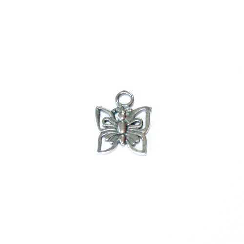 Silver charm, butterfly, 10x10mm, antique; per 5 pcs