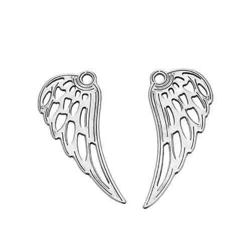 Silver charm, set wings, 10x25mm, shiny; per 5 sets