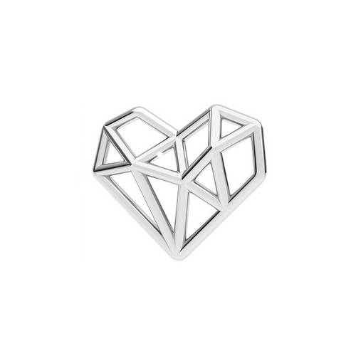 Silver charm, heart origami, shiny; per 5 pcs
