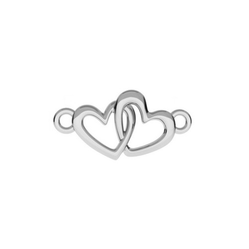 Zilveren connector, dubbel hart, 20x9.5mm, glanzend; per 5 stuks