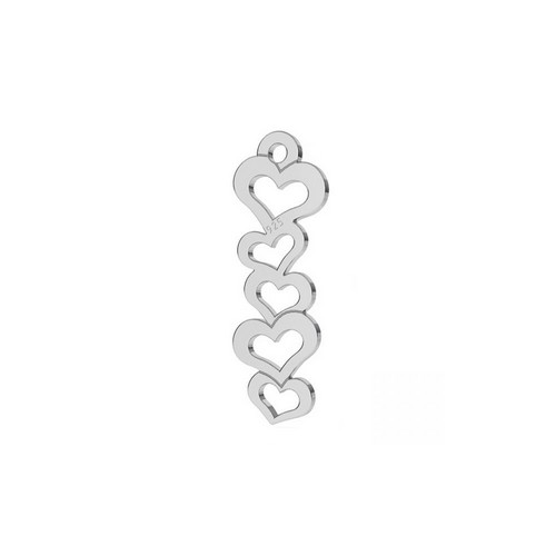 Silver charm, 5 hearts, shiny; per 5 pcs - Click Image to Close