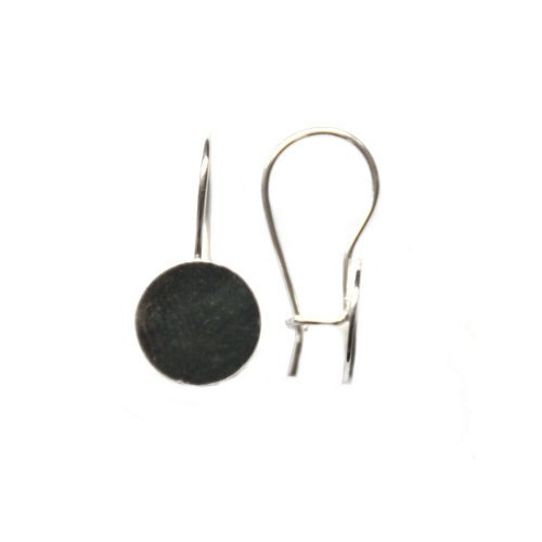 Silver earring wire with flat plate, 10mm, shiny; per 5 pair