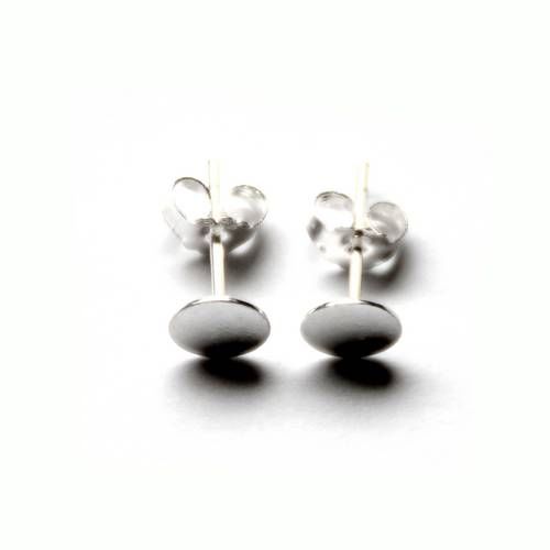Silver earpin with flat plate, 8mm, shiny; per 5 pair