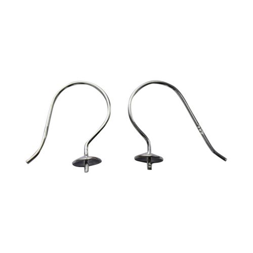 Silver earring hook with cup 5mm, shiny; per 5 pair
