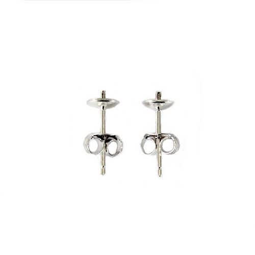 Silver earring with cup 5mm and pin, shiny; per 5 pair