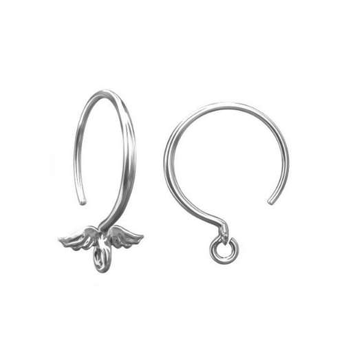Silver wire earring with wings, shiny; per 5 pair