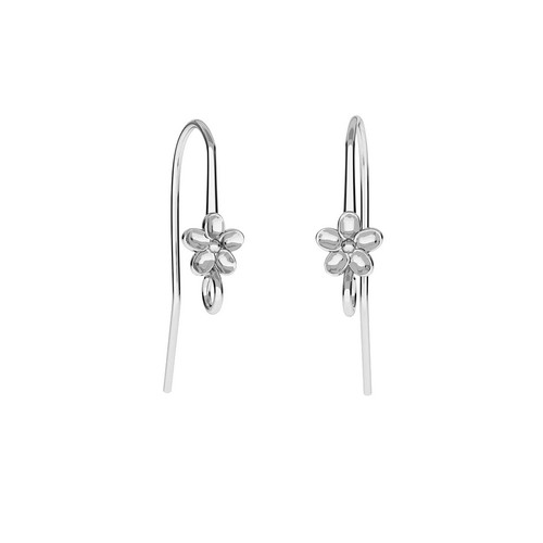 Silver earringhook with flower, 26x5.5mm, shiny; per 5 pair