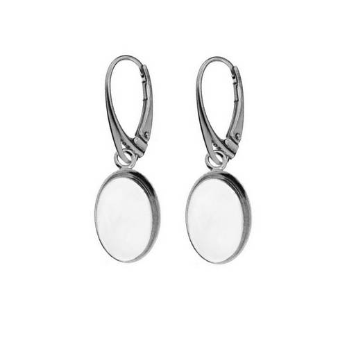 Silver leverback earring with oval cup 10x14mm, shiny; per pair