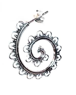 Zilveren oorhanger, Balinees wire ornament, antiek; per paar