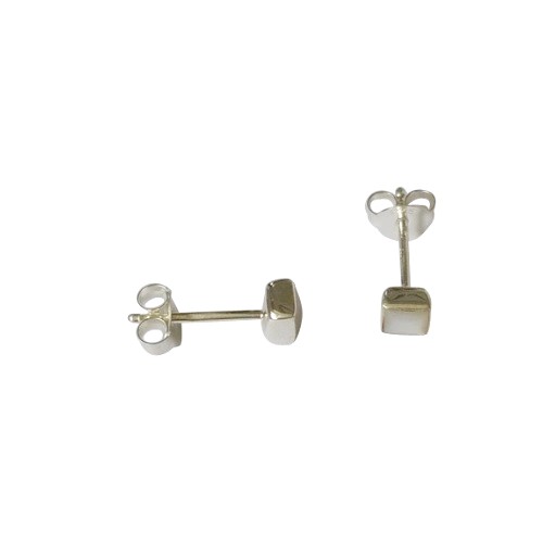 Silver earstud, MOP 4mm square, shiny; per pair