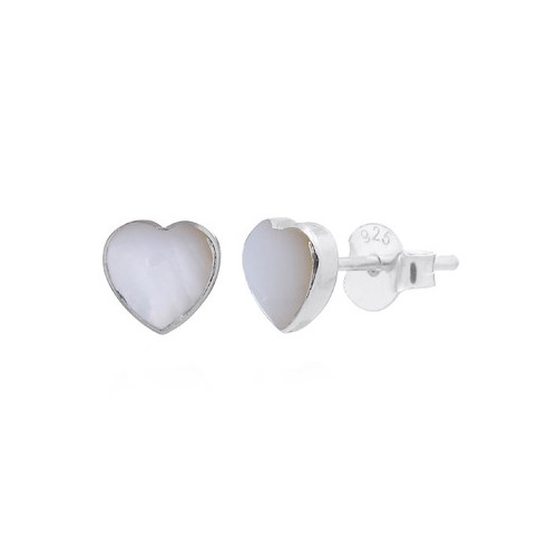 Zilveren oorsteker, hartje 5mm met Mother of Pearl; per paar