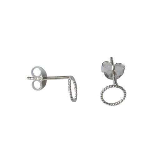 Silver earstud, circle twisted wire, shiny; per pair