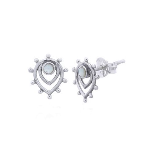 Zilveren oorsteker, ornament met MOP, antiek; per paar