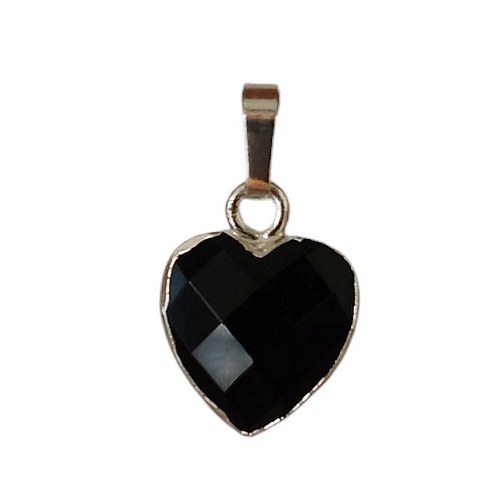 Pendant heart shape 12mm, Black onyx, silver colored; per 2 pcs