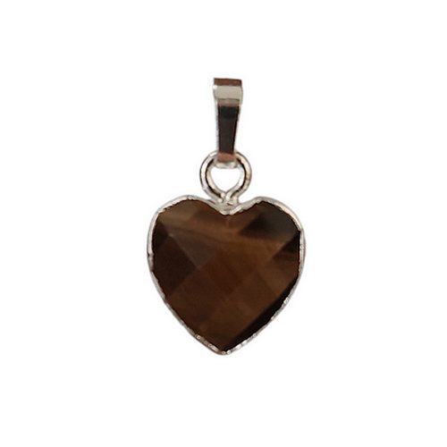 Pendant heart shape 12mm, Tiger eye, silver colored; per 2 pcs - Click Image to Close