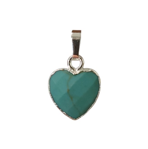 Pendant heart shape 12mm, Turquoise, silver colored; per 2 pcs - Click Image to Close