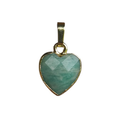 Pendant heart 12mm, Amazonite, goldcolor; per 2 pcs - Click Image to Close