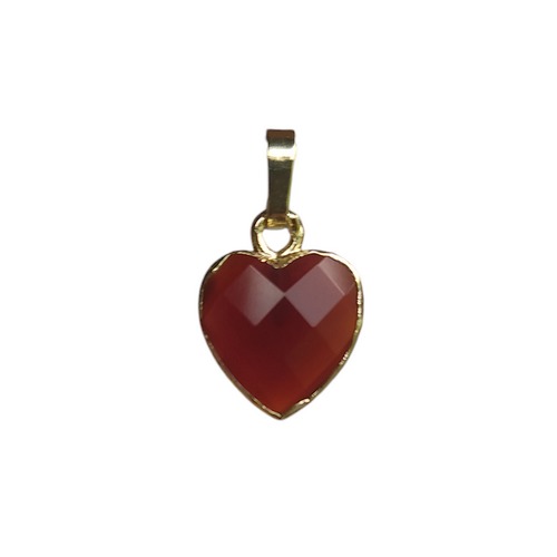 Pendant heart shape 12mm, Carnelian, gold colored; per 2 pcs