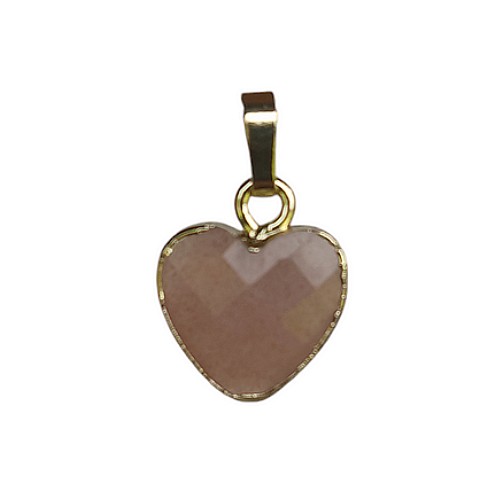 Pendant heart shape 12mm, Orange moonstone, gold colored; 2 pcs