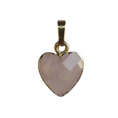 Pendant heart shape 12mm, Rose quartz, gold colored; per 2 pcs - Click Image to Close