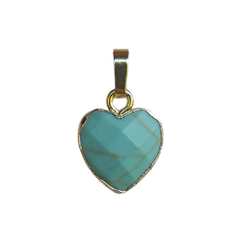 Pendant heart shape 12mm, Turquoise, gold colored; per 2 pcs