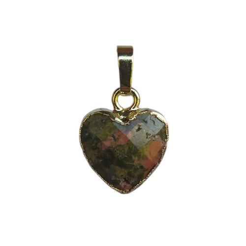 Pendant heart shape 12mm, Unakite, gold colored; per 2 pcs