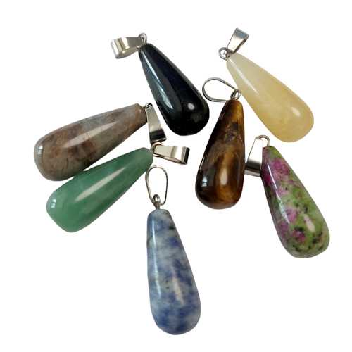 Set gemstone pendants, drop 10x30mm; per set - Click Image to Close