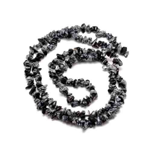 Black snowflake obsidian, chips, 5-8mm; per 90cm string