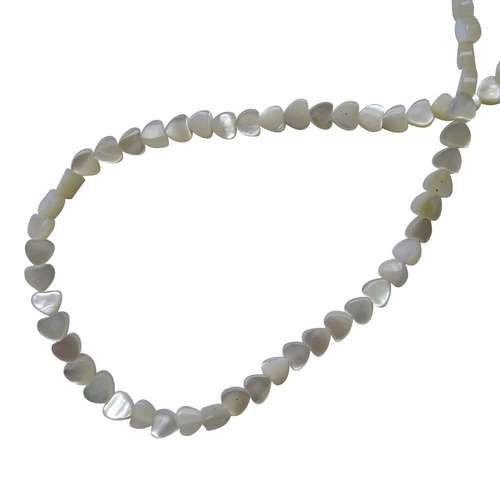 Mother of Pearl, hart, 4mm, wit; per 40cm streng