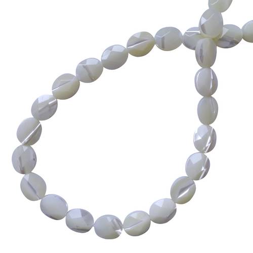 Mother of Pearl, oval facet, 8x10mm, white; per 40cm string