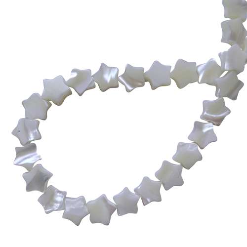 Mother of Pearl, star, 8mm, white; per 40cm string
