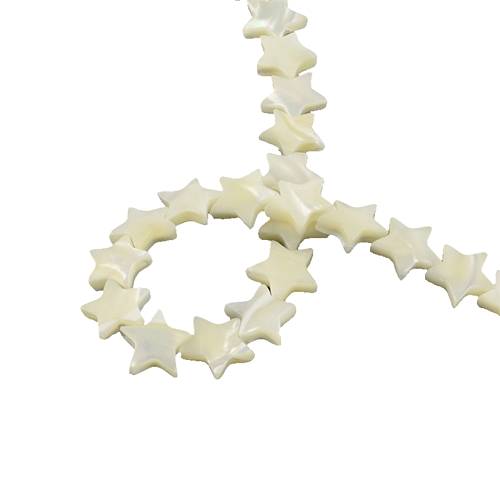 Mother of Pearl, star, white, 12mm; per 40cm string
