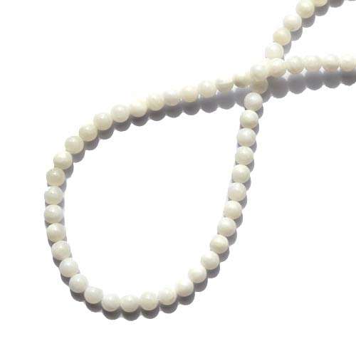 Mother of Pearl, rond, wit, 6mm; per 40cm streng