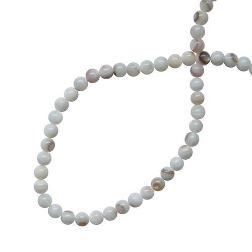Mother of Pearl, rond, wit/beige, 6mm; per 40cm streng